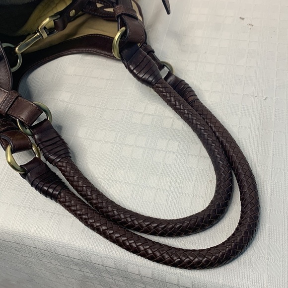 Cole Haan GENEVIEVE Triangle Leather & Woven Canvas Tote - Picture 7 of 9